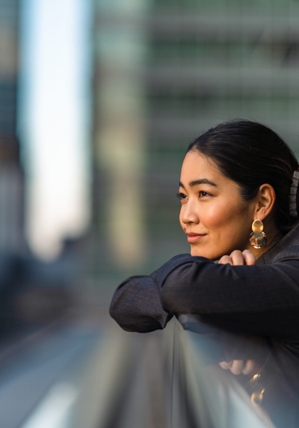 A portrait of a beautiful businesswoman in the city.